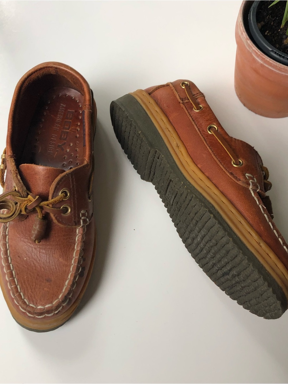 Vintage Brown Leather Boat Shoes - Size 35